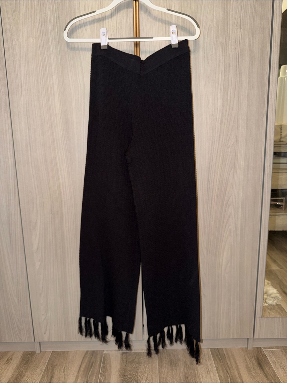 Zara Black Knit Fringe Palazzo Pants